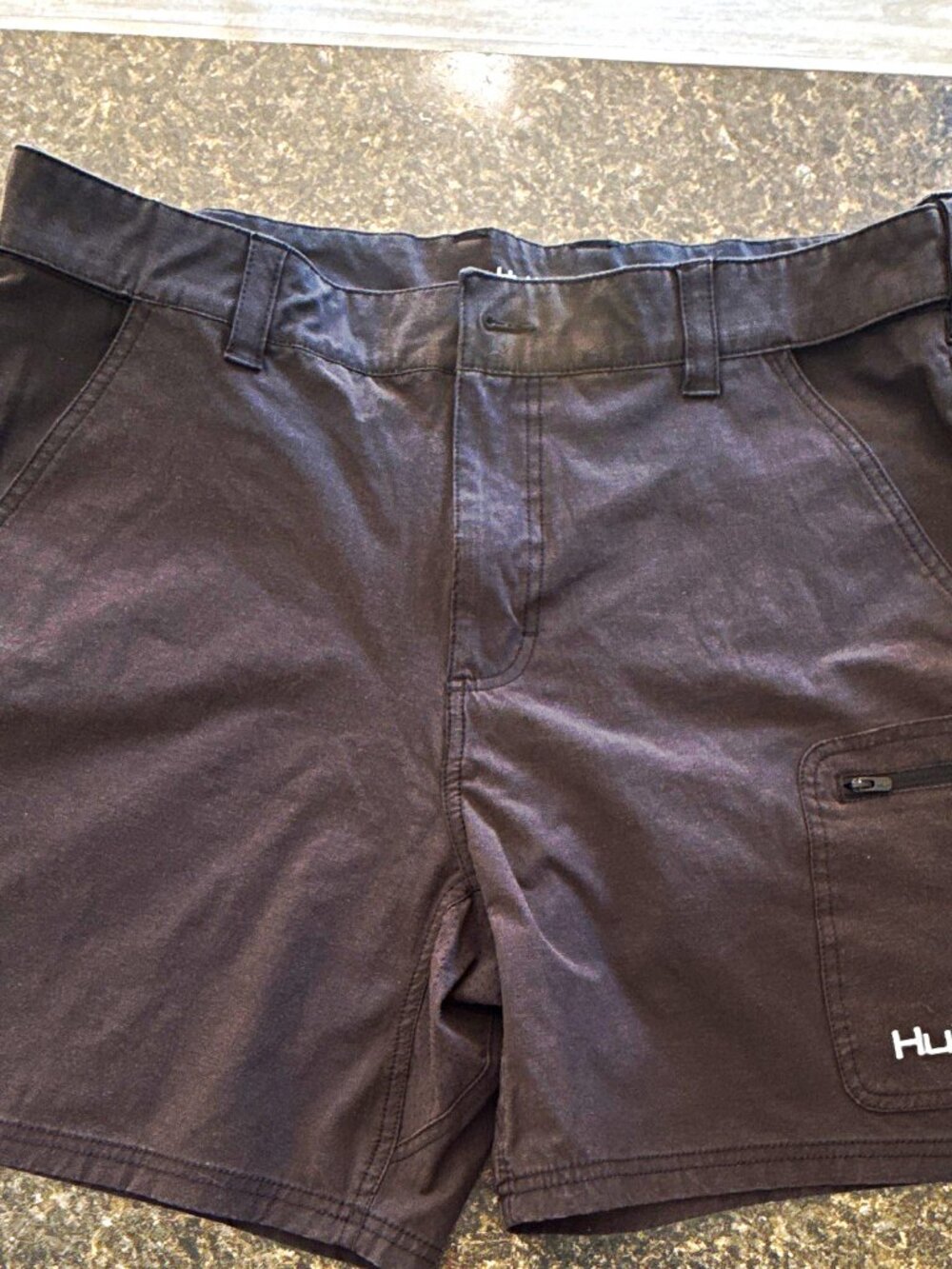 Huk Men's Fishing Cargo Shorts Black XL Regular Fit Solid Pockets Zip